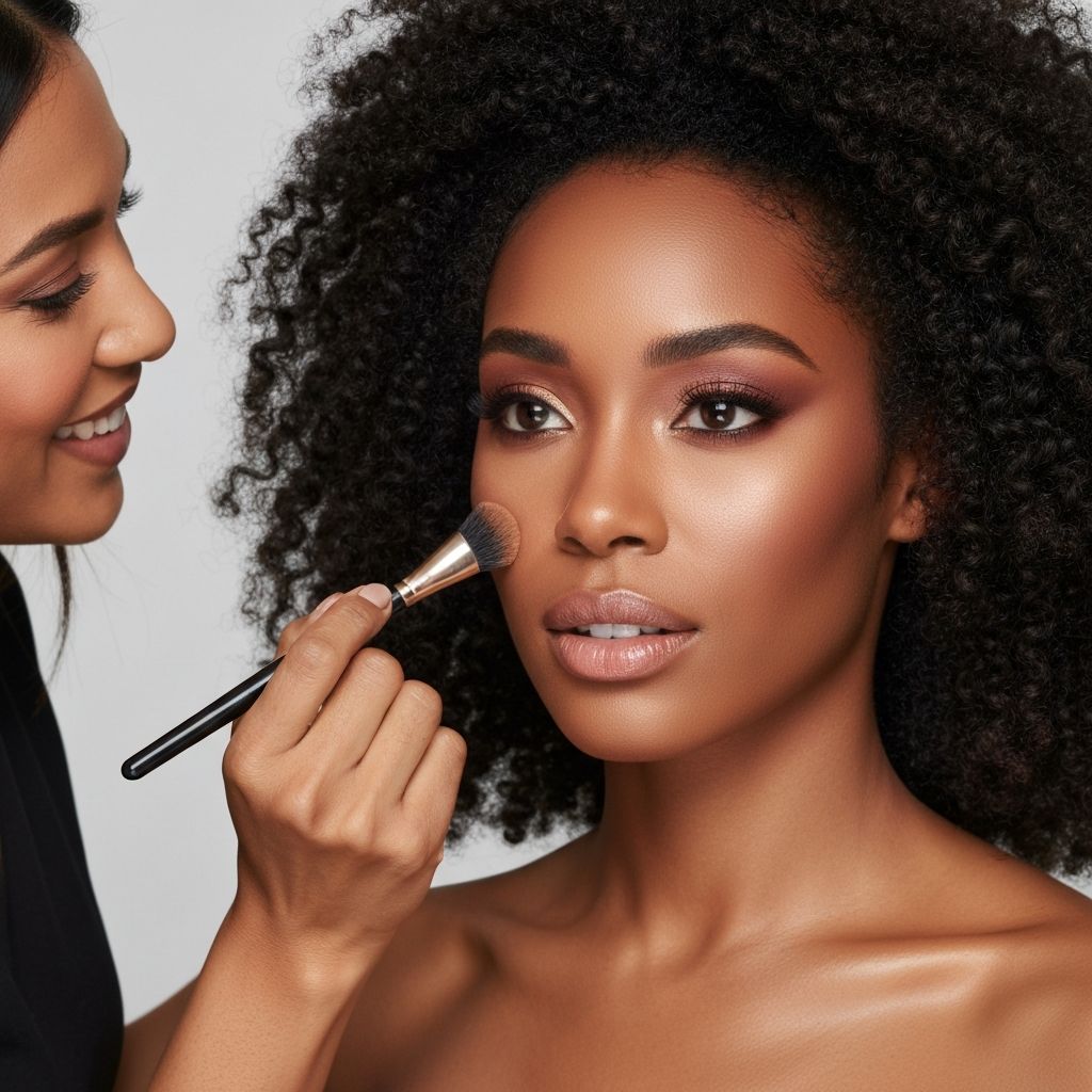 Professional makeup application on Afro-Caribbean model