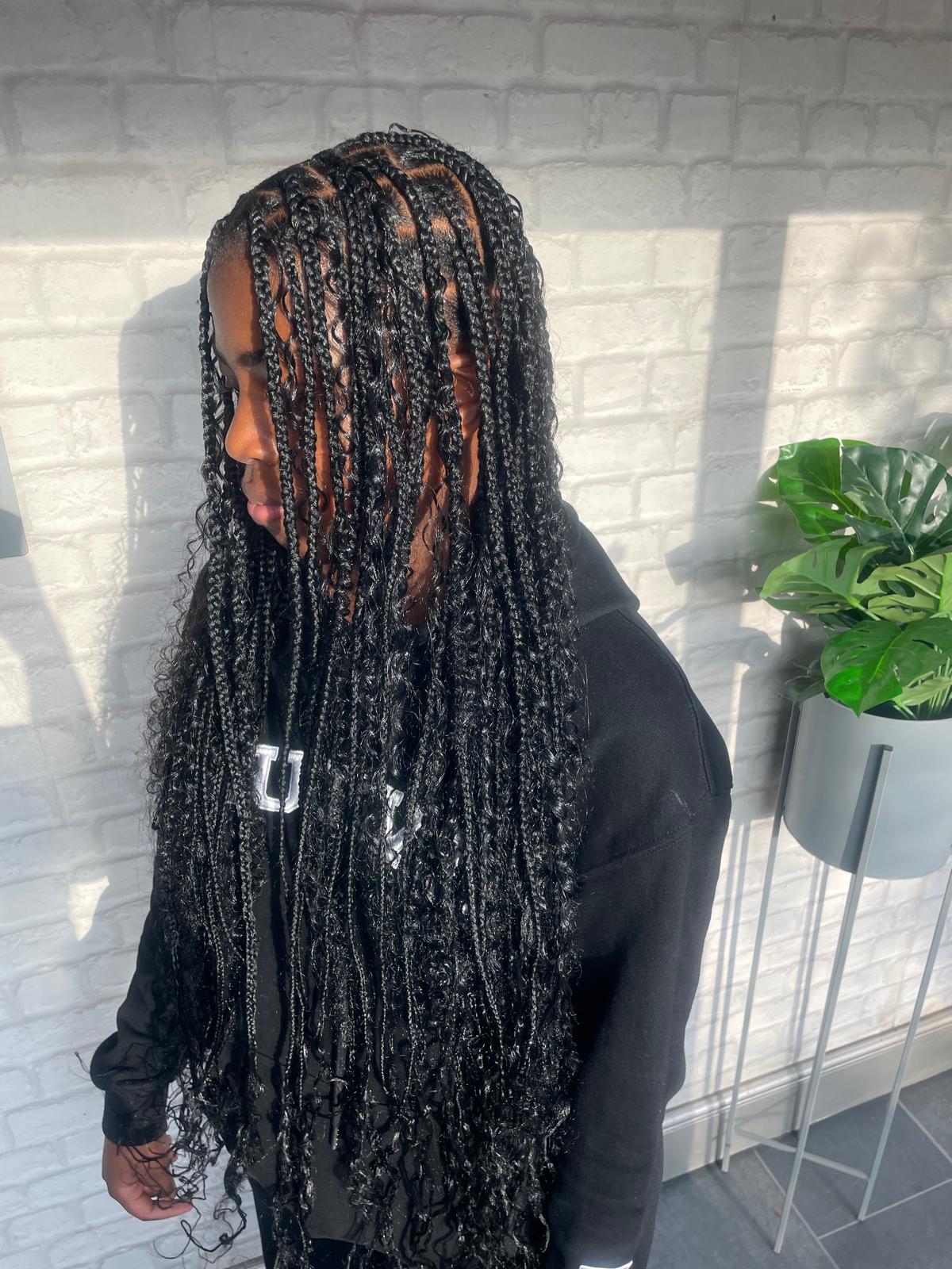 Long box braids with curly ends